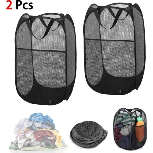2pc Laundry Basket Foldable Mesh Square Folding Laundry Storage Square Basket For Home Laundry Basketry Tools