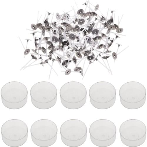 200x Pre-waxed Cotton Candle Wicks and 10x Plastic Clear Round Shaped Tealight Cup Empty Mould, Candle Making Material Kit