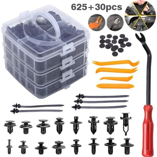 655Pcs Car Truck Bus Train Retainer Clips Fasteners Push Trim Clip Pin Rivet Bumper Kit with Panel Removal Tool