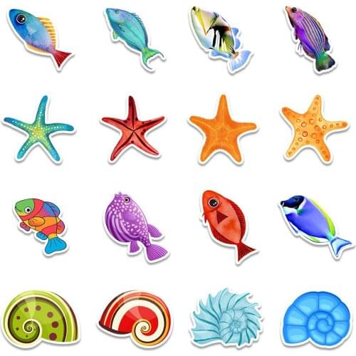 10/50PCS Anime Cartoon Color Ocean Girl Kawaii Funny Toy Sticker Balance Car Decoration Cute Boy Child Sea Laptop Gift Cup Conch