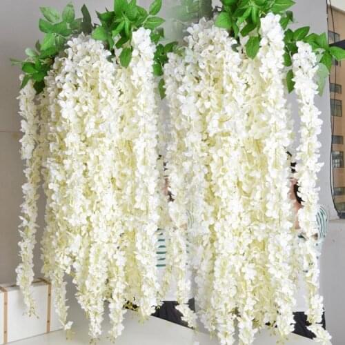 White Artificial Silk Hydrangea Flower Wisteria Garland Hanging Ornament For Garden Home Wedding Decoration Supplies 1.6m long