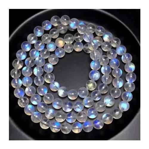 Free shipping >>>>Natural Strong Blue Light Moonstone Crystal Round Beads Bracelet 6mm