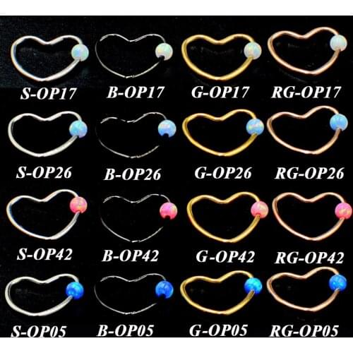 BOG-1PC Surgical Steel Opal Daith Heart Earring Ear Tragus Ring Cartilage Earrings Closer Ring Opal Nose Stud Piercing Jewelry