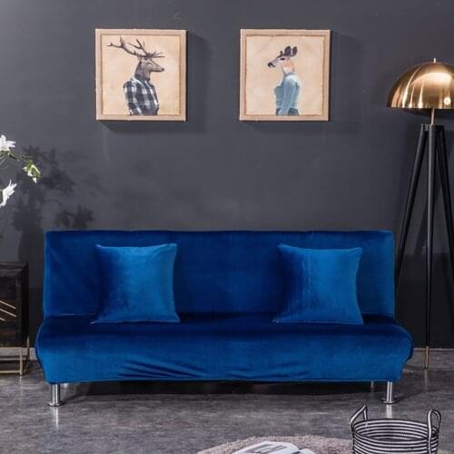 Folding Sofa Slipcover Stretch Armless Futon Couch Covers Plush Velvet Soft One Piece Solid Cushion Sleeper Bed Lounge Covers