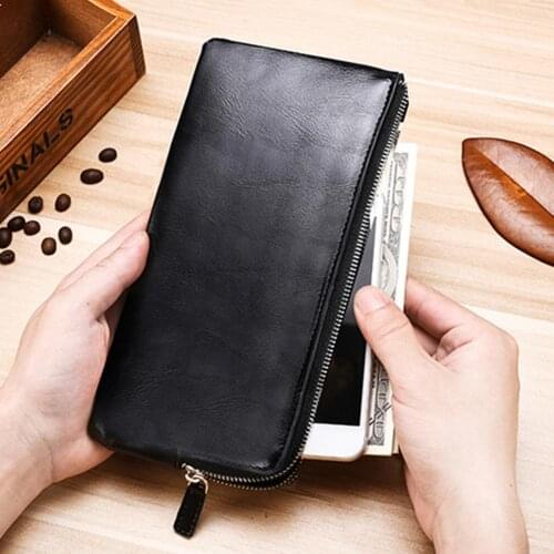 Deabolar Men Solid Color Faux Leather Long Wallet Card Phone Holder Clutch Purse