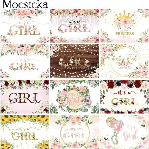 Its A Girl Baby Shower Backdrop Decorations Watercolor Flowers Photography Floral Newborn Princess Cake Smash Background Props