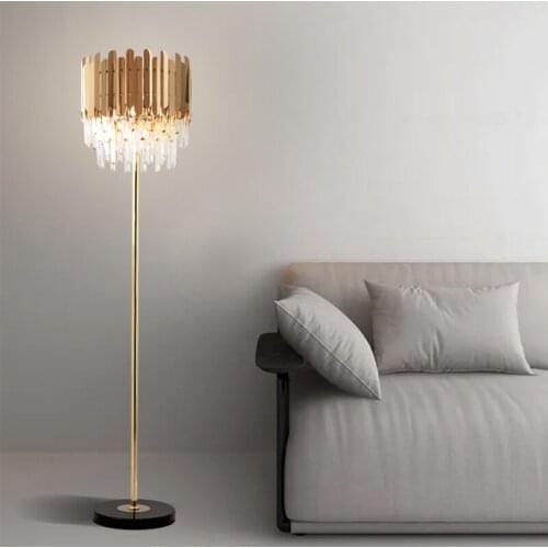 European Design Living room Lamp Gorgeous Atmosphere Crystal Floor Lamp Creative Stainless Steel Golden Bedroom Study Floor Lamp