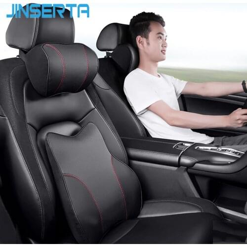 JINSERTA PU Leather Car Neck Pillow Auto Seat Back Head Support Lumbar Rest Travel Pillow Headrest for Universal Car Accessorie