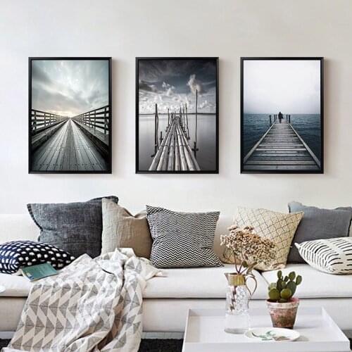 Nordic Style Seascape Bridge Canvas Painting Sea Skyline Poster and Prints for Living Room Home Decoration Wall Art Pictures
