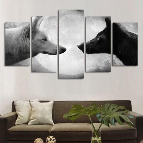 Canvas Painting 5 Pieces Animal Picture Blac White Wolf Room Decoration Set Wall Art Prints for Living Room Posters for Interior