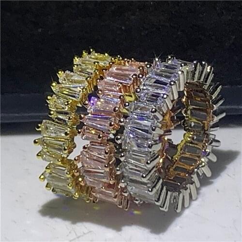 Eternity ring 100%Real 925 Sterling silver Princess cut Diamond Engagement Wedding Band Rings for women Men Finger Party Jewelry