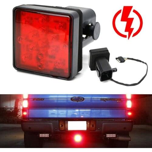 Red Lens 15-LED Tow Hitch Receiver W/Strobe Feature Brake Tail Light for Truck SUV 2-Inch Towing Adapter Hole