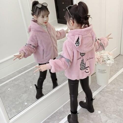 Winter Thicken Warm Girls Fleece Jackets Hooded Casual Kids Girls Soft Coats Cartoon Cat Cute Children Outwear Clothing 4-13T