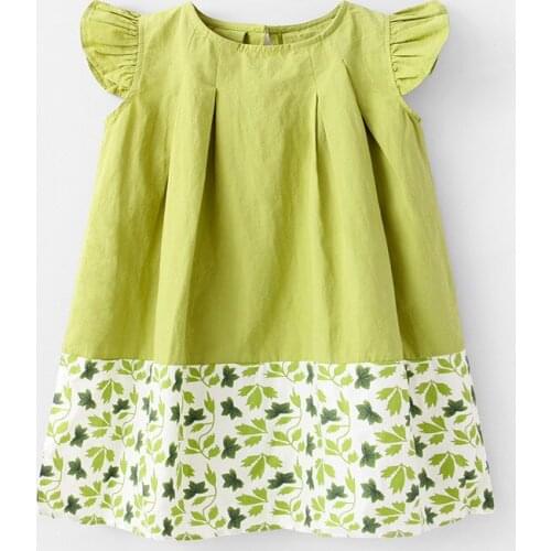 Summer Leaf Stitching Dress Fresh Sweet Thin Breathable Clothing Childrens Skirt Simple Fashion Girls Dresses Princess 1-5Y