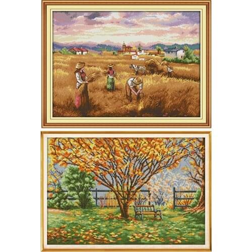 Autumn Harvest&fallen Leaves DIY Chinese Needlework Crafts 11CT14CT Printed Patterns Cross Stitch Kits on Canvas Embroidery Sets