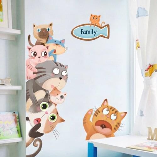 Cartoon Cat Wall Stickers Anime Decor Kids Room Bedroom Decor Door Paste Porch Wall Decoration Aesthetic Self-adhesive Mural