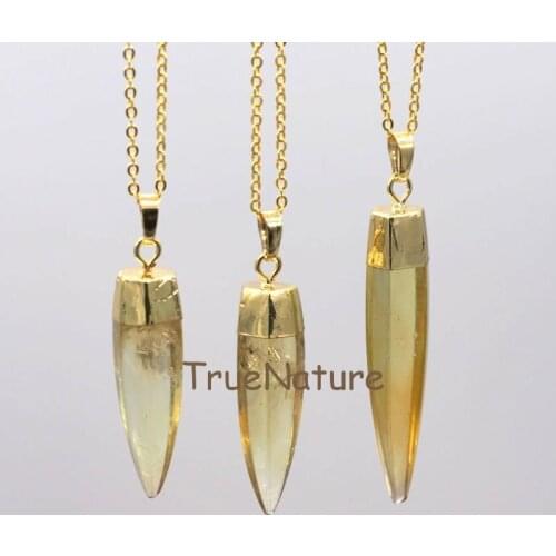 New Dot Smoky Citrines Quartz Necklace Wholesale Gold Electroplated Copper Chains Point Pendant Necklace In 16-32 Inch NM5815