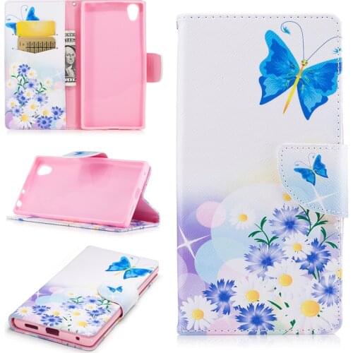 New Flip Colored Drawing PU Leather Cases with Kickstand for Sony Xperia L1 G3312 Mobile Phone Cases with Wallet Card Holders