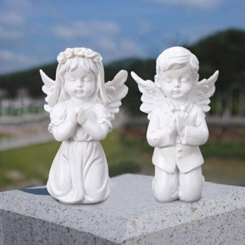 New Creativity Angels Statues European Resin White Gold Cute Cupid Angel Decoration Figurine Outdoor Home Desktop Pray Cherub