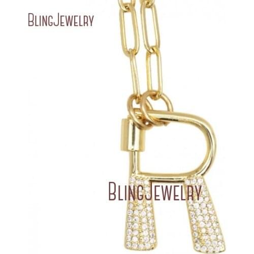 CZ Paved 26 Letter Lock Necklace Initial Alphabet Letter Necklace Monogram Necklace Big Capital Letter Necklace NM31975
