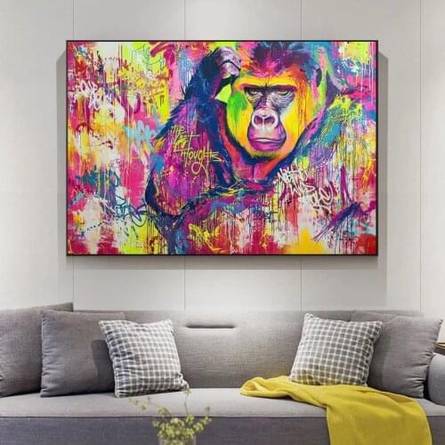 Ideas Monkey Graffiti Art Canvas Painting Animals Street Wall Posters and Prints Wall Art Pictures for Living Room Home Decor