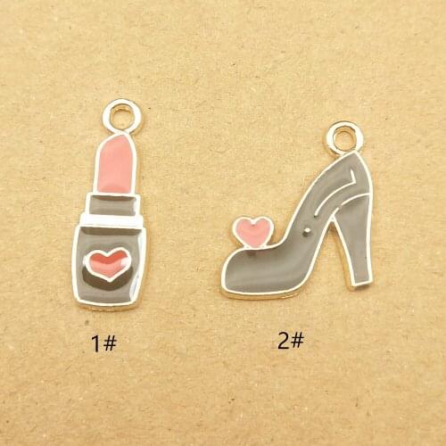 10pcs lipstick and shoes enamel charm for jewelry making and crafting fashion earring pendant necklace bracelet charm
