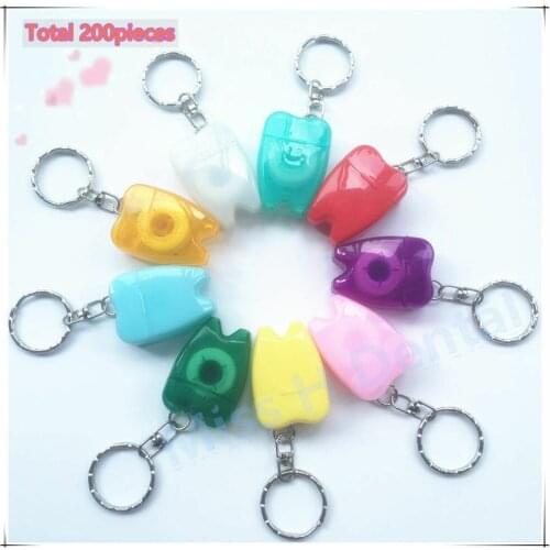 200Pis Portable Dental Floss with Key Chain for Gum Care Teeth Cleaning Oral Care Mixed