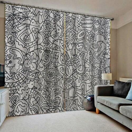 Simple curtains High quality custom 3d curtain fabric draw lines curtains