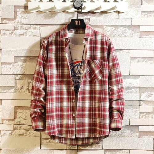 Mans Shirt Clothes Longsleeve Bargains Blouse for Mens Shirts Vintage Clothing Red Plaid Harajuku Streetwear Drop Shipping