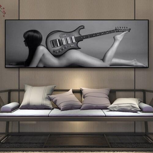 Gray Sexy Nude Woman With Guitar Posters And Prints Wall Art Canvas Painting Modern Naked Girl Picture For Living Room Decor