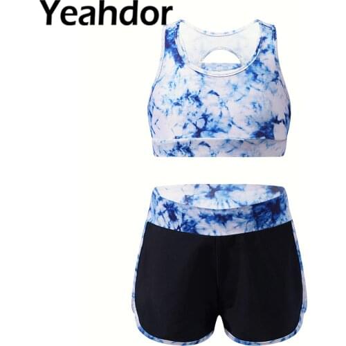 2Pcs Kids Girls Sport Outfit Sportwear Round Neck Sleeveless Hollow Back Tank Top Shorts Suit Work Out Yoga Gym Clothes Set