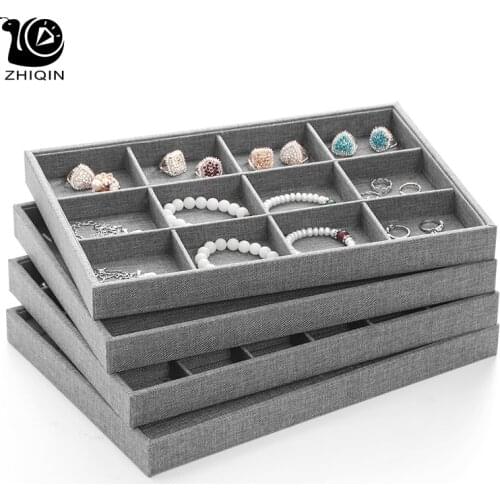 Vintage Grey Burlap Jewelry Storage Ring Necklace Pendant Earrings Bracelet Storage Organizer Holder Jewelry Display Tray