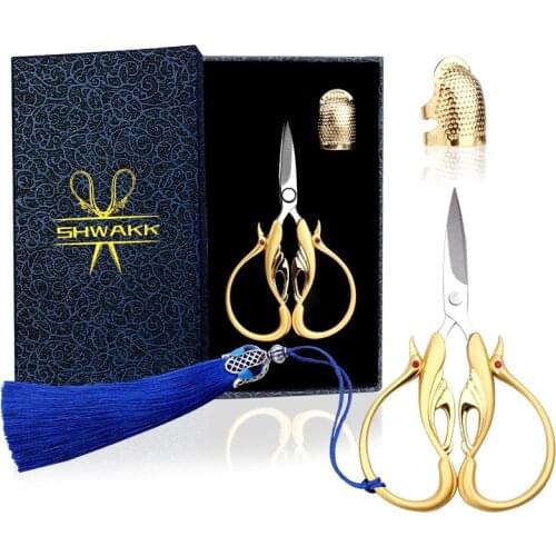 SHWAKK Stainless Steel Vintage Scissors Sewing Fabric Cutter Embroidery Scissors Tailor Thread Scissor Tools for Sewing Shears