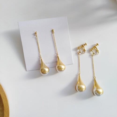 Elegant Waterdrop Simple Pearl Clip On Earrings Charm Pendant Long Simulated Pearl Earrings No Pierced For Women Wedding jewelry