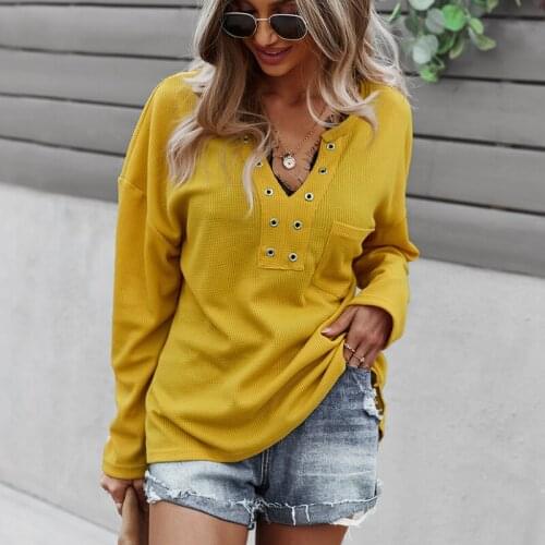 Woman Sweatshirts 2021 Button Korean V-neck Knitted Pullovers Thick Autumn Winter Loose Solid Hoodies Solid Womens Clothing