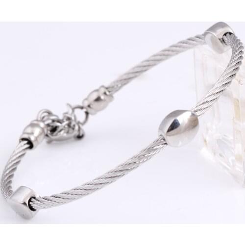 10pcs/Lot Stainless Steel Womens Bijoux Bangle Twisted Cable Wire Bead Charm Bracelet For Gift Design Fashion Jewlery 60mm