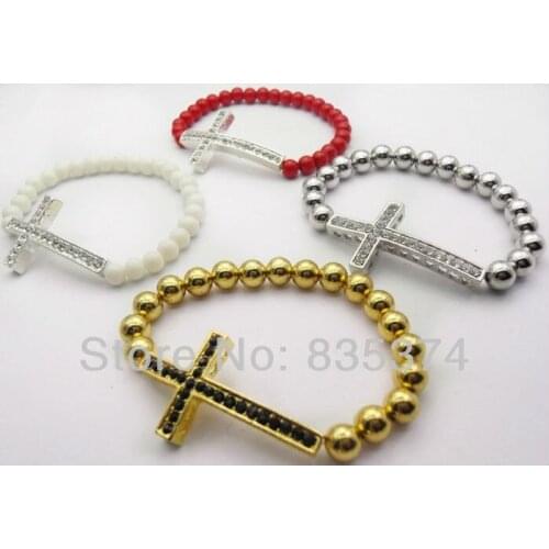 10pcs Fashion shambhala crystal ball bracelet, sideways rhinestone cross bracelet