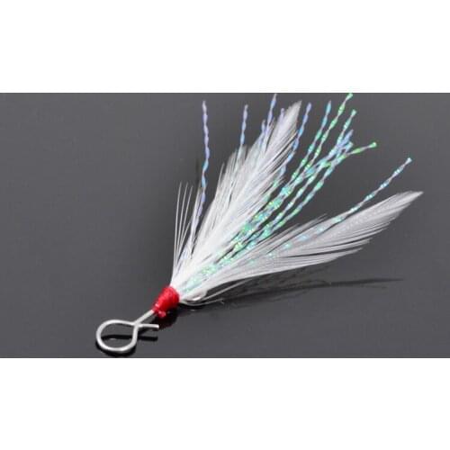 10pcs*Fishing Feather Hook Lures Trolling Bass Hooks Baits DIY Accessory White Fly Fishing Soft Metal Fishing Lure Spoon Bait