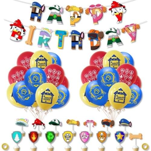 2021 Paw Patrol Spiderman Theme Balloon Pull Flag Set Cake Insert Card Barking Team Birthday Party Decoration Kid Boy Girl Gift