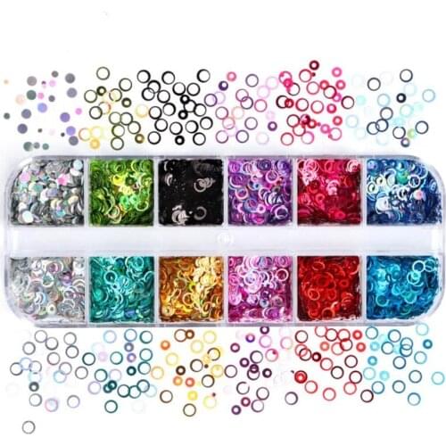 12 Grids/Box Holographic 3D Ultrathin Sequins Nail Glitter Flakes Sparkly Round Shape DIY Laser Paillette Nail Art Decorations