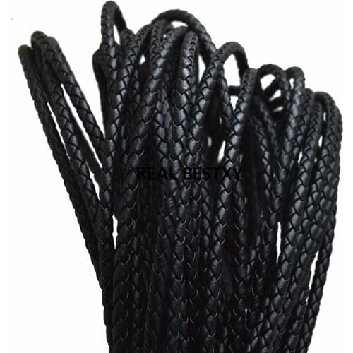 5m/lot approx 4mm black Leather Strap Findings Round Leather Cord String Rope DIY Bracelet Making leather strings wholesale