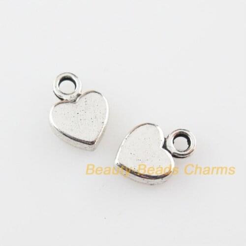 60Pcs Tibetan Silver Color Smooth Lovely Heart Charms Pendants 6.5x9mm