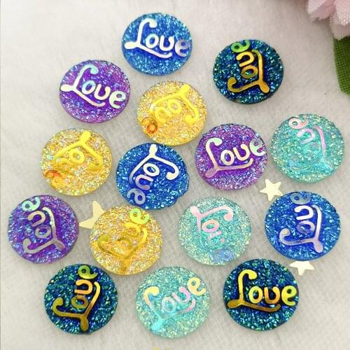 80 Pcs 12mm Multicolor Round Shape "LOVE" Flatback Scrapbooking for Phone/Wedding ABS Resin Beads