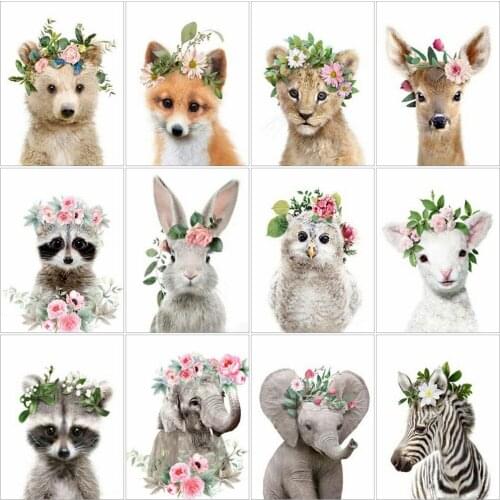 AZQSD Diy Frame Painting By Number Rabbit Drawing On Canvas Paint By Numbers For Adults Bear Animal Living Room Decoration