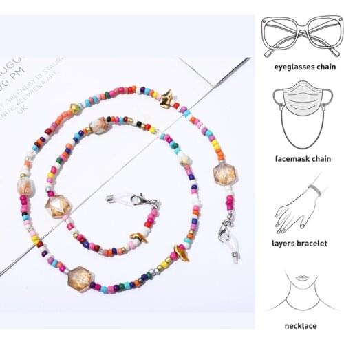 Fashion Crystal Glasses Chain Colorful Beads Face Mask Lanyard Holder Anti-Lost Sunglass Spectacle Holder Neck Cord Jewelry Gift
