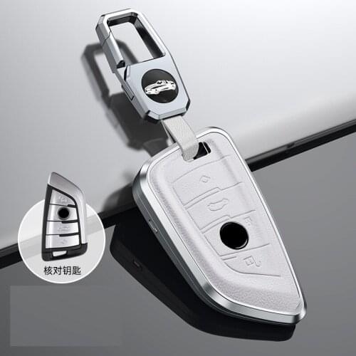 Genuine leather Aluminum car key case cover For BMW 2 3 5 7 Series 6GT X1 X3 X5 X6 F45 F46 G20 G30 G32 G11 G12 F48 G01 F15 F85
