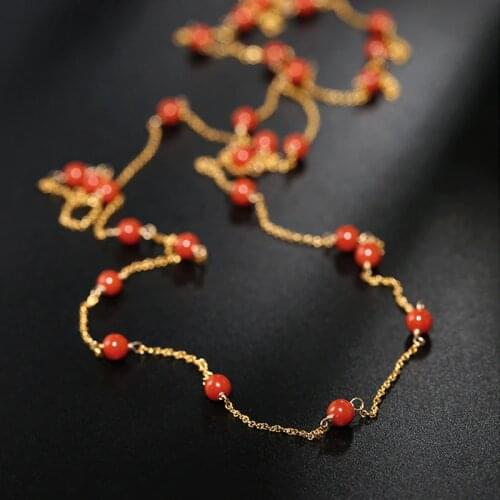 DAIMI Gypsophila South Red Agate gemstones Sweater Chain Women Genuine Yellow 14K Gold Injection Long Chain