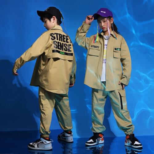 ChildrenS Modern Dance Hip-Hop Clothes For Kids Khaki Hiphop Suit Jazz Performance Clothing Street Dance Stage Outfits DQS6250
