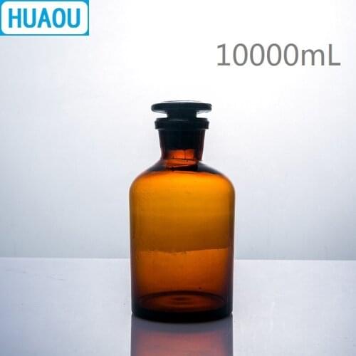 HUAOU 10000mL Narrow Mouth Reagent Bottle 10L Brown Amber Glass with Ground in Glass Stopper Laboratory Chemistry Equipment