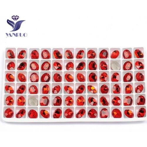 YANRUO 4128 Oval Light Siam Sparkly Pointback Sewing Nails Art Rhinestones Stones For Wedding Dress Sew On Applique For Jewelry